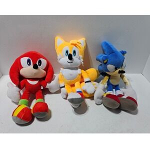 Sonic The Hedgehog Knuckles Tails Sonic Plush Toy Set 3 Piece Bundle